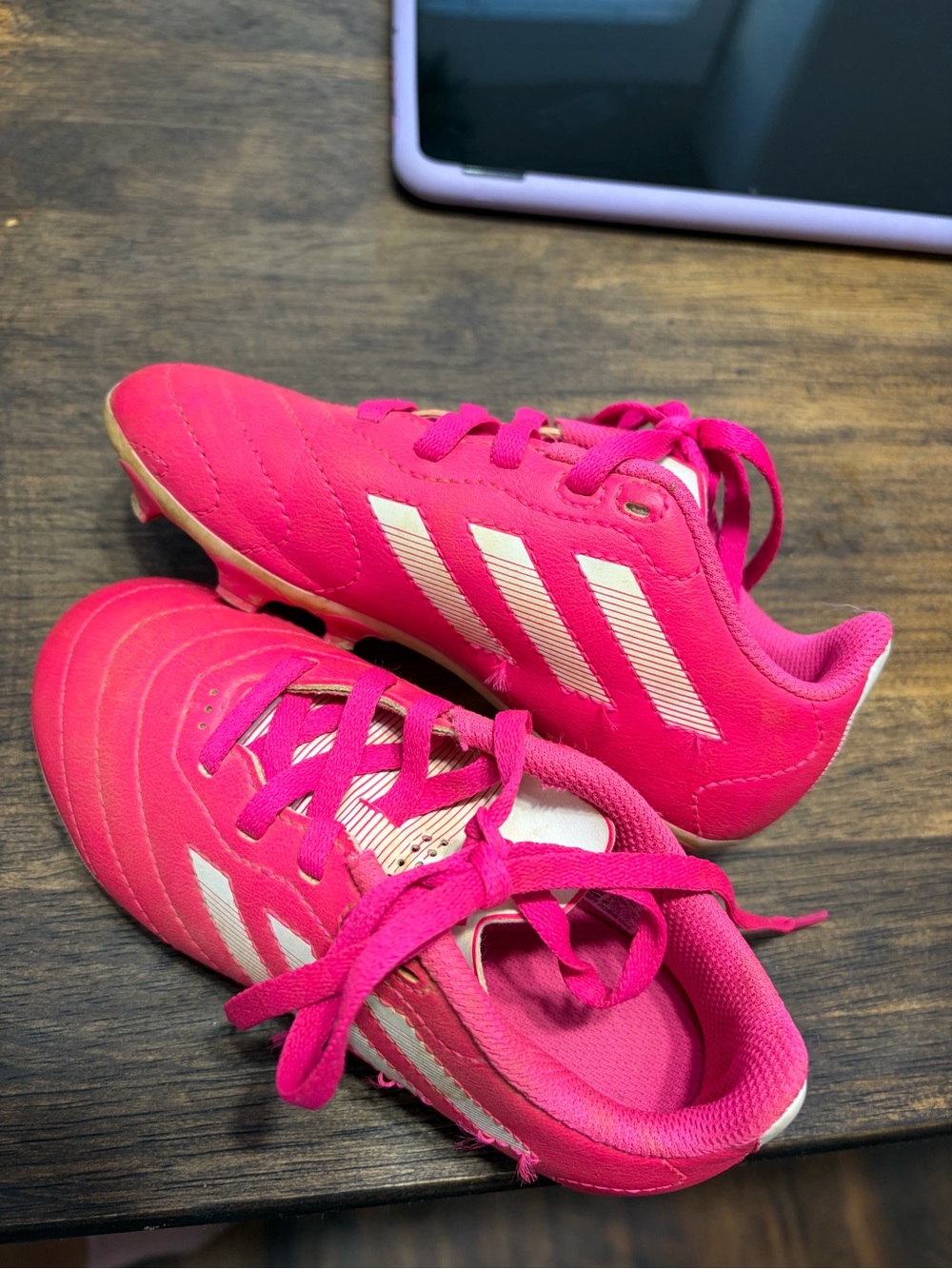 adidas Kids Hot Pink Soccer Cleats with White Stripes 11c